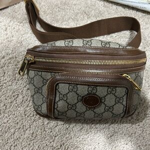 Gucci Brown Monogram Canvas Belt Bag with Gold Hardware